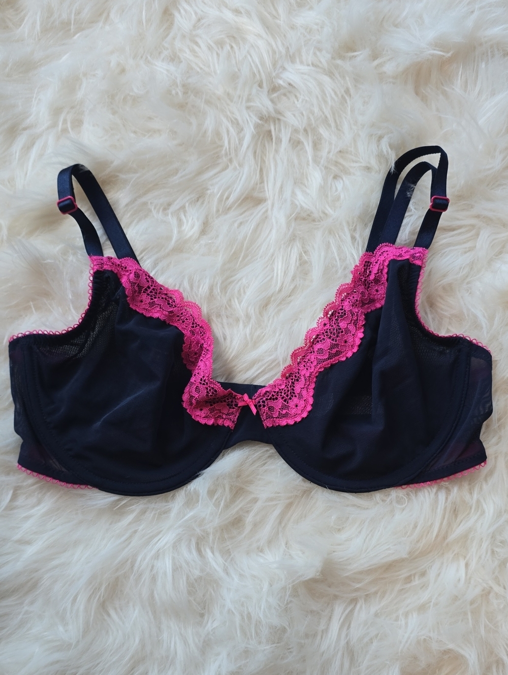 Victoria's Secret Tease Navy Hot Pink Lace Underwire Bra 36D